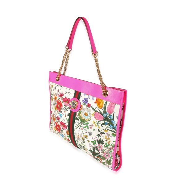 Gucci Multicolor Flora Canvas & Hot Pink Leather Rajah Tote - Picture 2 of 8